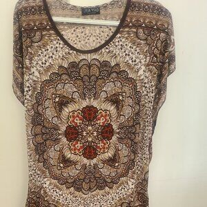 Jia Yao Women's Mandala Print Tunic Blouse - Loose Fit